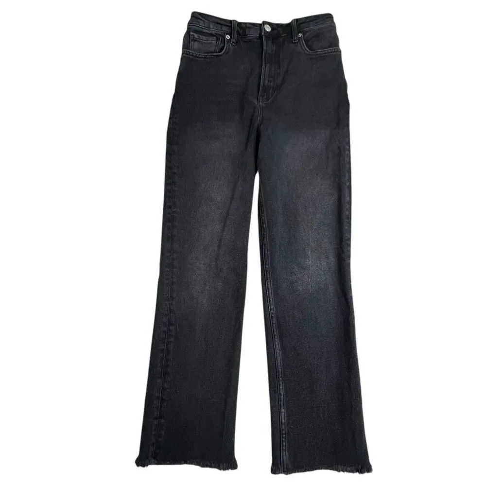 We The Free Womens 28 Black High‎ Rise Raw Hem Cropped Straight Leg Jeans